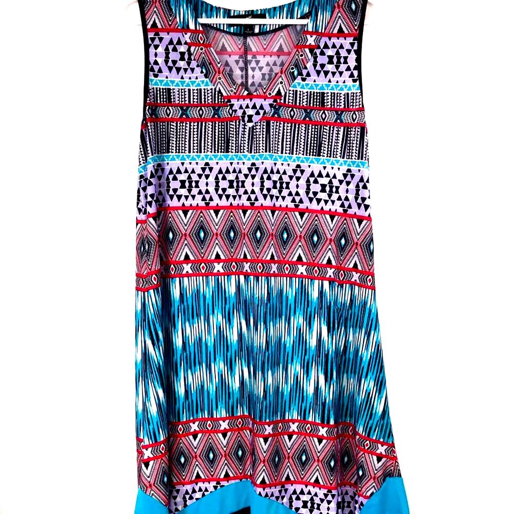 GNW Southwestern Print Dress Asymmetrical Hem Size L